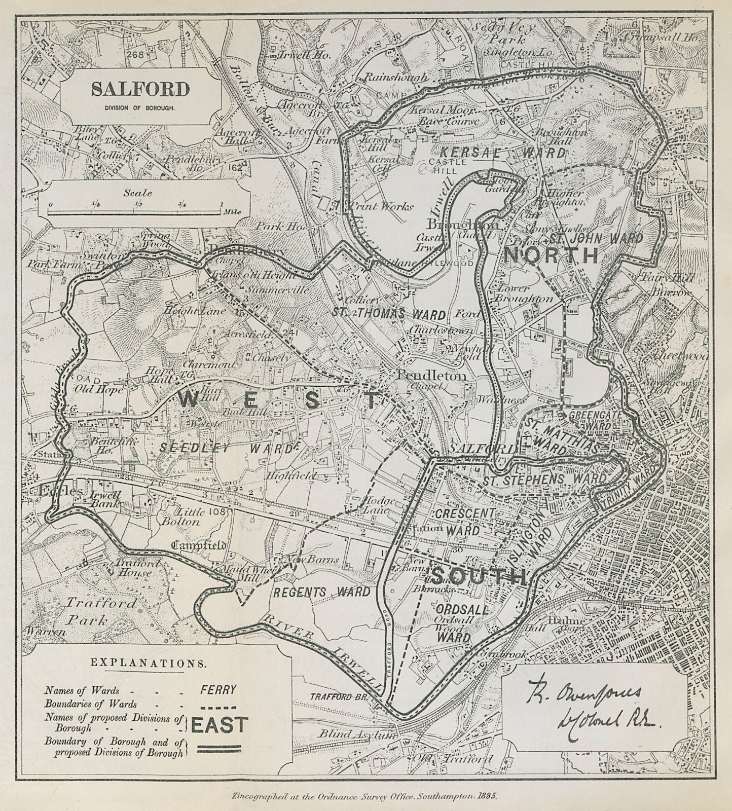 Salford Parliamentary Borough. Manchester. Kersal. BOUNDARY COMMISSION 1885 map